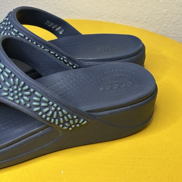 Crocs Monterey Diamante Wedge Sandals Blue Beaded Casual Comfort Boho Women’s 7 - Picture 10 of 16
